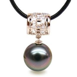Pendentif bélière circulaire - Perle de Tahiti - Or rose, di