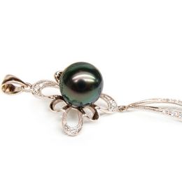 Pendentif perle de Tahiti noire - Tons bleus verts - Or rose