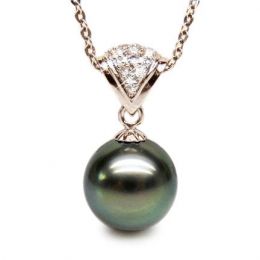 Pendentif classique - Perle de Tahiti grise foncée - Or rose