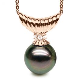Pendentif Kimolos - Perle de Tahiti noire, paon - Or rose, d
