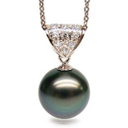 Pendentif Milos - Perle de Tahiti paon bleue - Or rose, diam