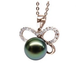 Pendentif papillon - Perle de Tahiti bronze foncée - Or rose