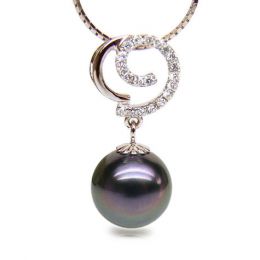 Pendentif joaillerie - Perle Tahiti paon aubergine - Or rose