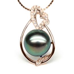 Pendentif accents romantiques - Perle de Tahiti, or rose, di