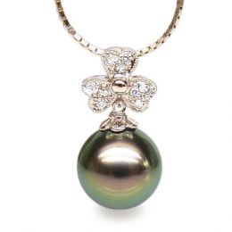 Pendentif fleur de bach - Perle de Tahiti - Or rose, diamant