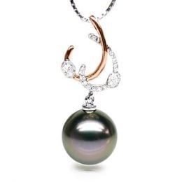 Pendentif dual or rose et blanc - Perle de Tahiti - Diamants