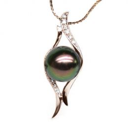 Pendentif barrettes incurvées or rose - Perle de Tahiti, dia