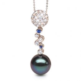 Pendentif boules - Perle de Tahiti - Or rose, diamants, saph