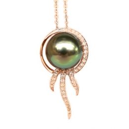 Pendentif océan - Perle de Tahiti - Or rose, diamants