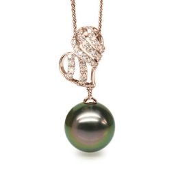 Pendentif stylisé - Coeur - Perle de Tahiti - Or rose, diama