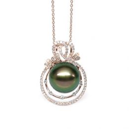 Pendentif 3 coeurs - Amour - Perle de Tahiti - Or rose, diam