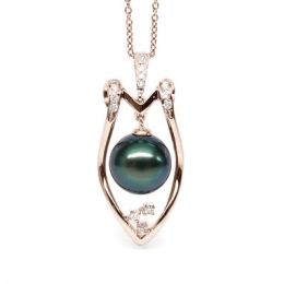 Pendentif protection - Bouclier - Perle de Tahiti - Or rose,