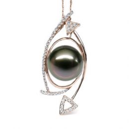 Pendentif elliptique - Perle Tahiti paon aubergine - Or rose