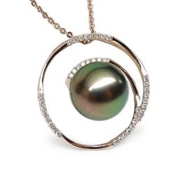 Pendentif cercle - La roue tourne - Perle de Tahiti - Or ros