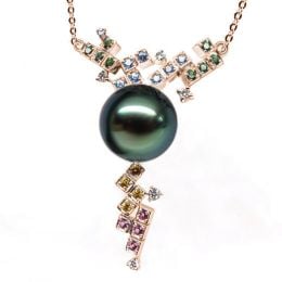 Pendentif avec chaine - Perle de Tahiti - Or rose, diamants,