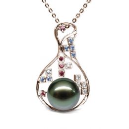 Pendentif constellation - Perle de Tahiti - Or rose, topaze,