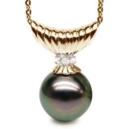 Pendentif Kimolos - Perle de Tahiti noire, paon - Or jaune,