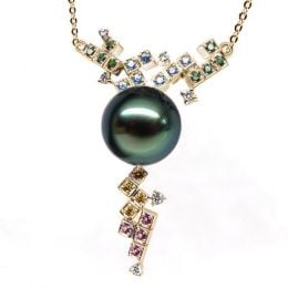Pendentif avec chaine - Perle de Tahiti - Or jaune, diamants