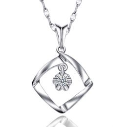 Pendentif diamant or blanc carrelet incurvé - Diamant solita