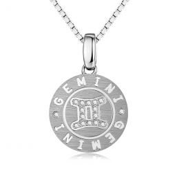 Pendentif Gemini Or blanc. Signe des gémeaux. Zodiaque
