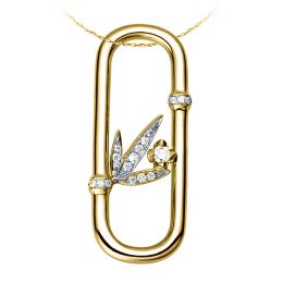 Pendentif feuilles bambou or jaune - Tige incurvée - Noeuds
