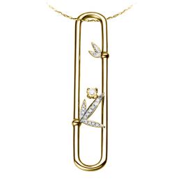 Pendentif diamants cloisonnés et or jaune - Végétal feuilles de bambou