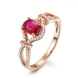 Bague rubis 1 carat or rose. Diamants sertis