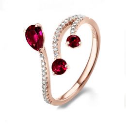 Bague larmes de rubis - Diamants, or rose