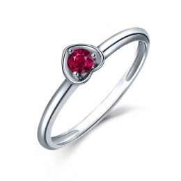 Bague rubis et or blanc - Monture coeur