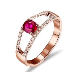 Bague rubis or rose et diamants sertis