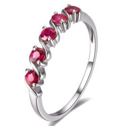 Bague Or Blanc 5 rubis 0.50ct. Bandelettes Incurvées Vagues