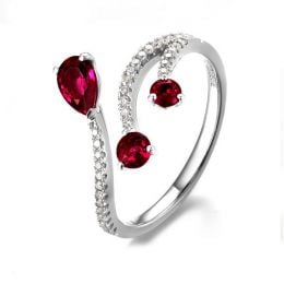 Bague larmes de rubis - Diamants, or blanc