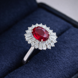Bague fiançailles rubis, diamants or blanc