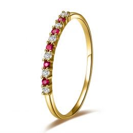 Bague rubis anneau, diamants - Or jaune 18 carats