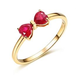 Bague or jaune rubis taille coeur - Noeud papillon