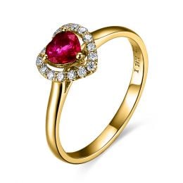 Bague glamour rubis et diamants en or jaune - Mon coeur