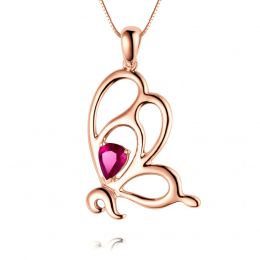 Pendentif papillon or rose - Rubis 0.35ct