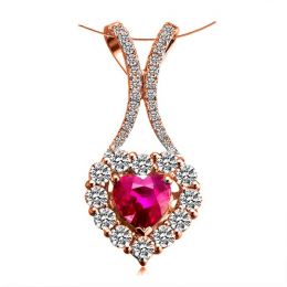 Pendentif coeur or rose - Rubis et diamants en pendeloque