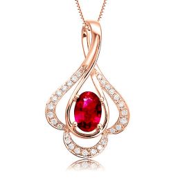 Pendentif solitaire Or rose - Rubis et diamants en pendeloqu