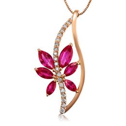 Fleur grimpante  - Pendentif rubis fleur grimpante - Or rose