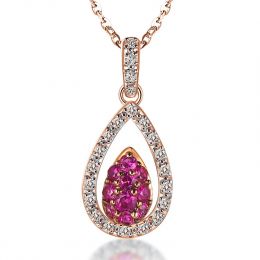 Pendentif pétale or rose - 2 pétales superposées - Rubis et 