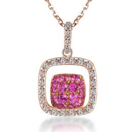 Pendentif carré - 2 carrés superposés - Rubis et diamants en
