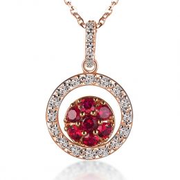 Pendentif rond en or rose - Rubis et diamants en pendeloque 