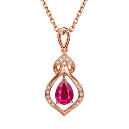 Pendentif rubis 1 carat forme poire - Or rose 18cts, diamants 