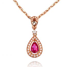 Pendentif princesse Or rose 18cts - Rubis poire et diamants