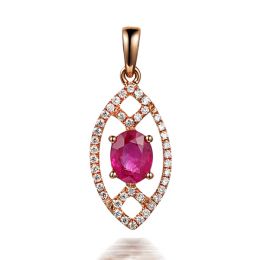 Pendentif ovalesque rubis or rose. Sertissage diamants 