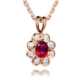 Pendentif fleur rubis diamant en Or rose