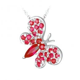 Pendentif papillon or blanc - Rubis de Birmanie