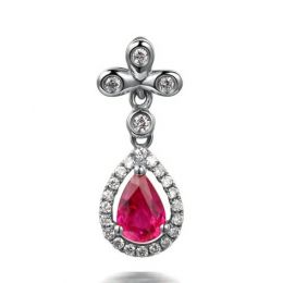 Pendentif croix latine or blanc - Rubis et diamants en pende