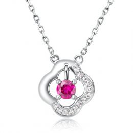 Pendentif fleur Or blanc - Rubis et Diamants en pendeloque